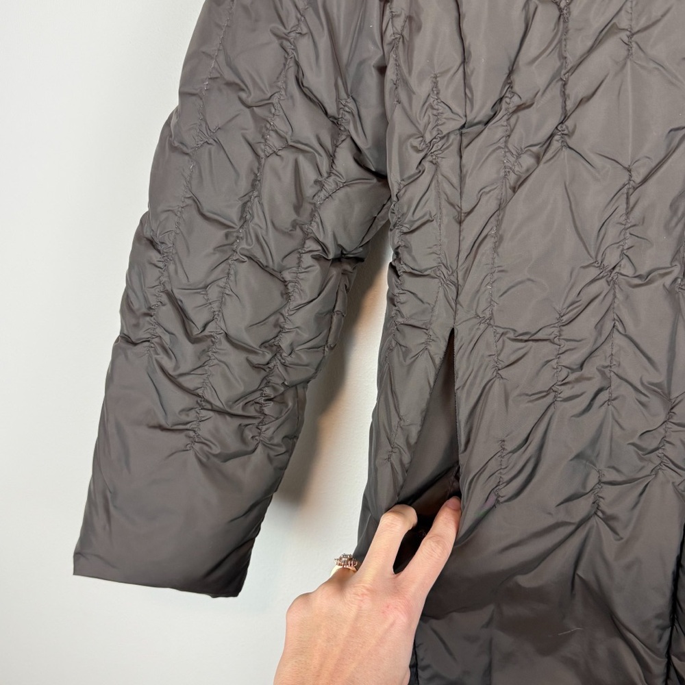 Nine West Brown Quilted Down Jacket Coat Rabbit‎ Fur Trim Hooded Size Medium - Picture 8 of 15
